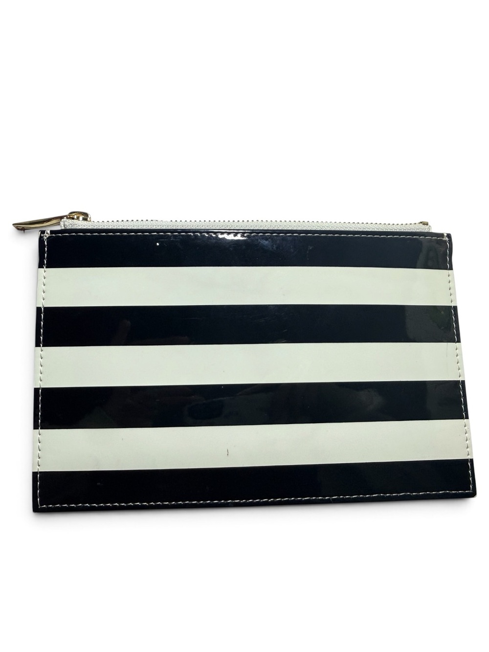 Kate Spade black and white striped patent leather zip pouch - Picture 2 of 3